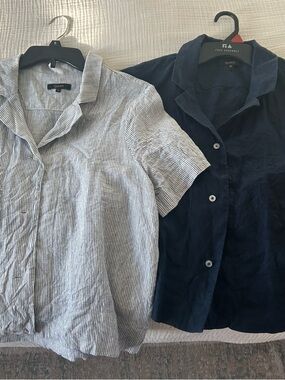 Quince women’s Navy, and blue and White Striped Linen Button-Down Shirts (Pair)